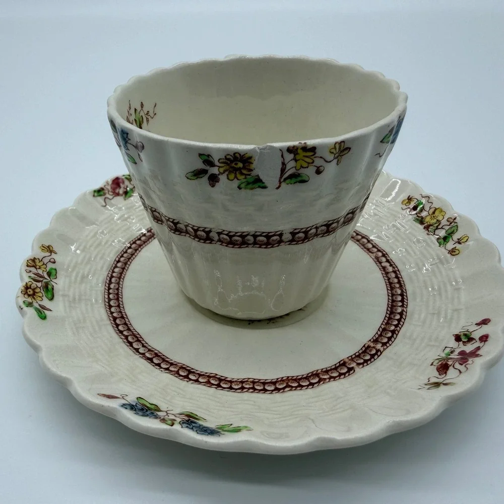 Copeland Spode Rosalie Tea Cup and Saucer Set Floral Basketweave Vintage England